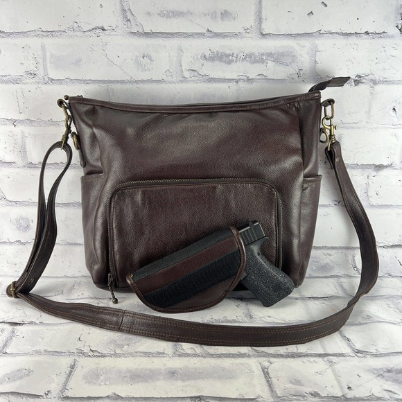 Unbranded Handbags - Genuine Soft Leather Conceal Carry Purse Chocolate Brown Crossbody Shoulder Bag